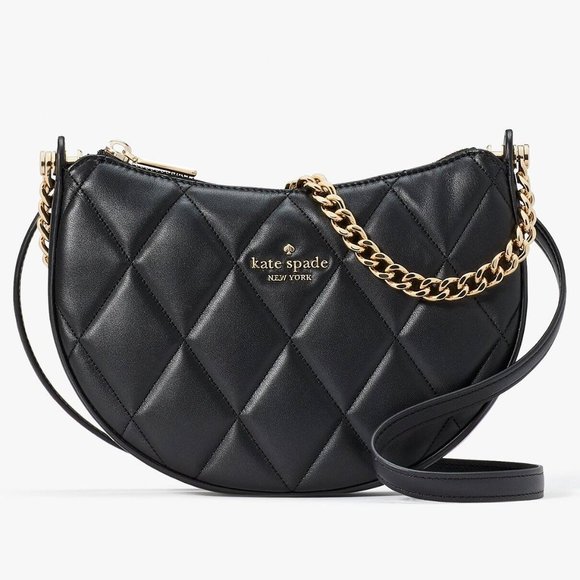 New Kate Spade Carey Zip Top Crossbody Quilted Smooth Leather Black - Picture 1 of 6